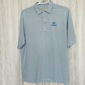 Donald Ross Men's Golf Polo Shirt XL Blue Stripe Broadmoor Club Short Sleeve